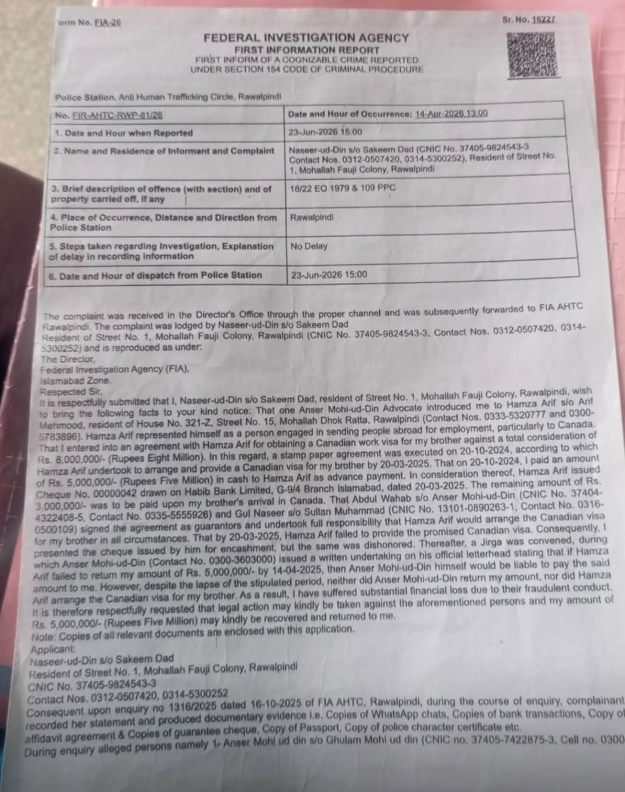 Visa fraud case: FIA team alleges misbehavior against Hamza Butt, petition filed for action